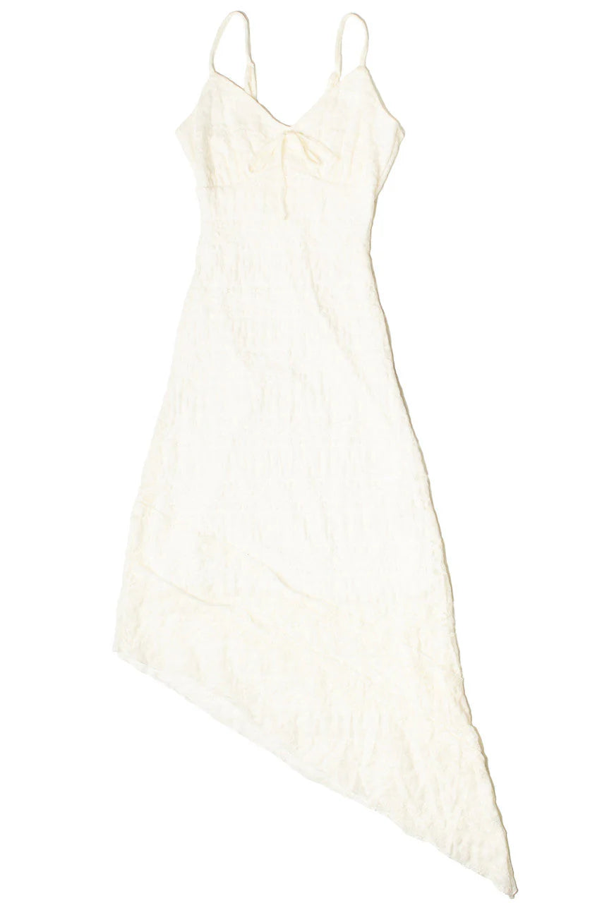 Asymmetrical Hem Lace Midi Dress