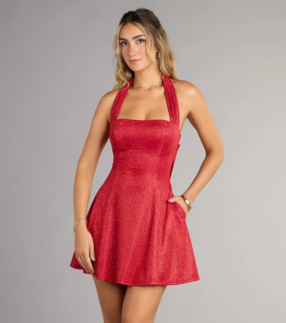 Anika Glitter Bow Skater Mini Dress