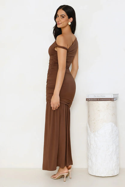 Forever Style Off Shoulder Maxi Dress Chocolate