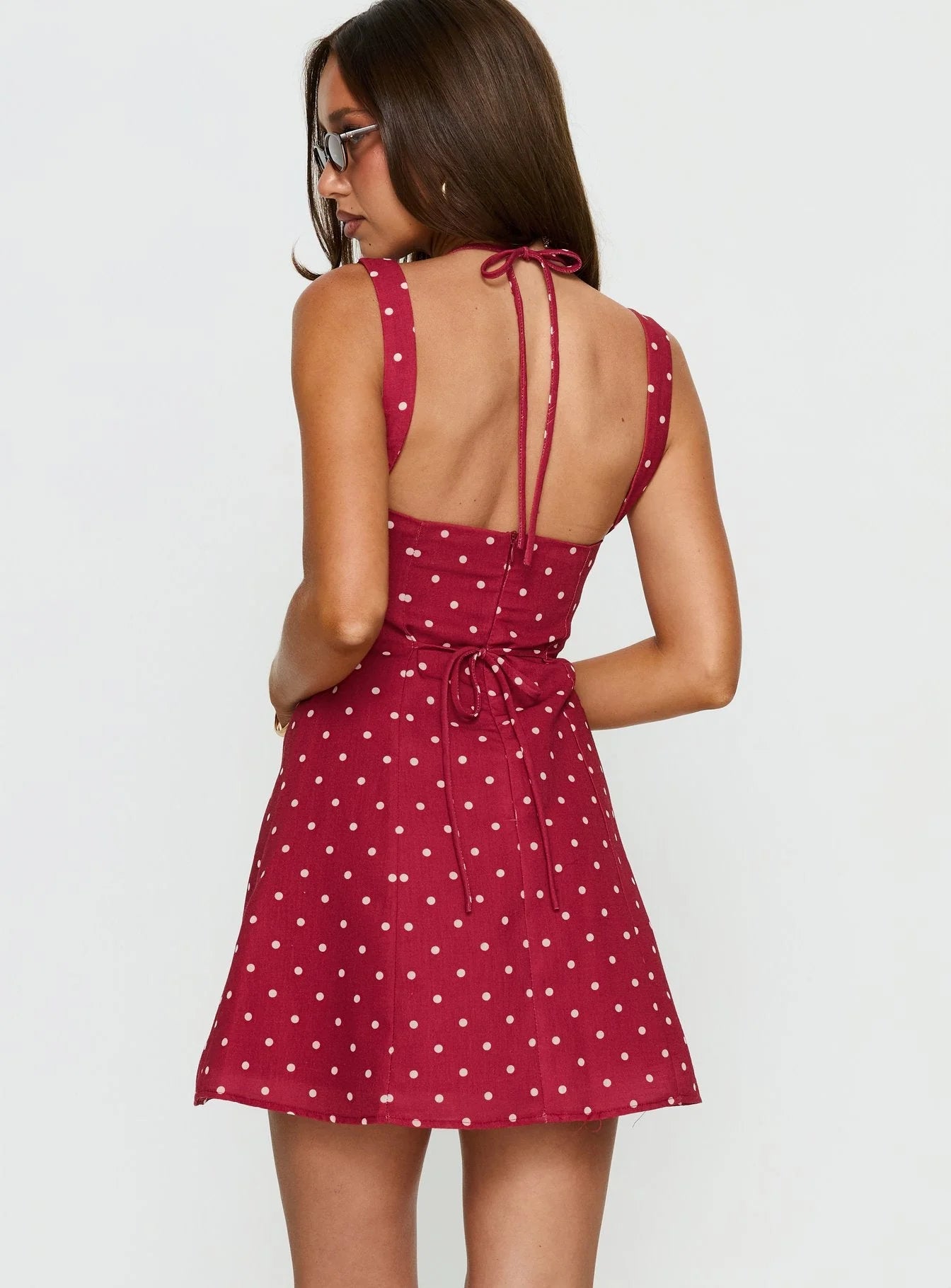 Kourtnae Halter Mini Dress Red Polka Dot