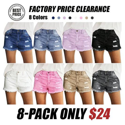 Women's Casual Mid Rise Denim Shorts Stretch Ripped Raw Hem Jean Shorts