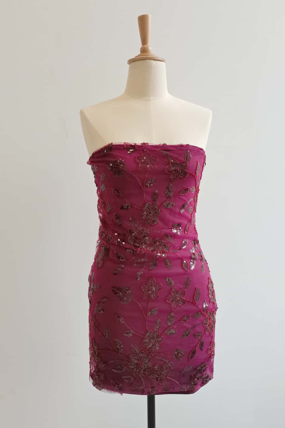 Strapless Sage Beaded Flowers Tight Short Dress