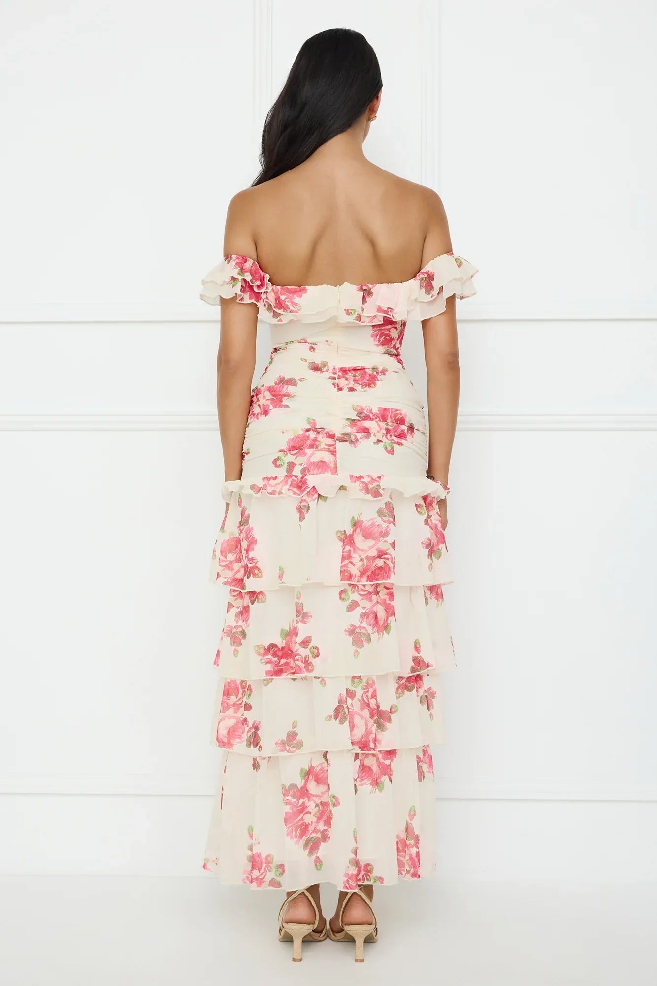Floralicious Off Shoulder Maxi Dress Cream