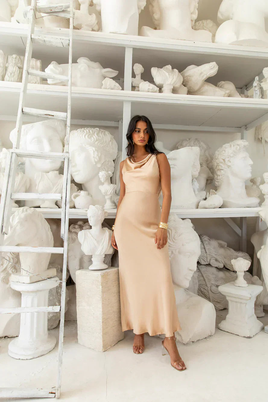 Moonlit Palms Satin Maxi Dress