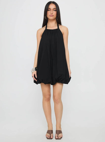 Friandise Bubble Hem Mini Dress Black