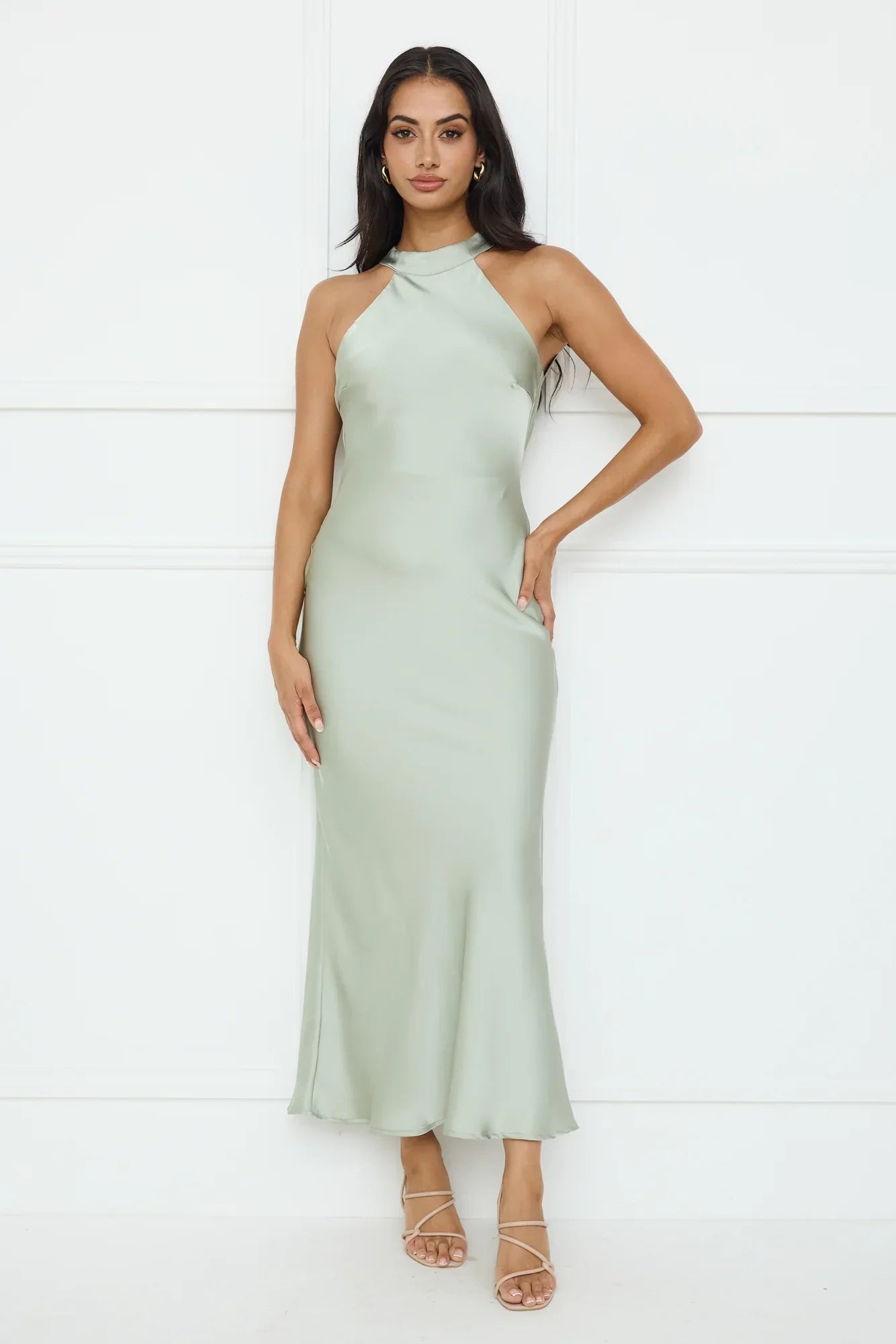 Icon Status Satin Maxi Dress Sage