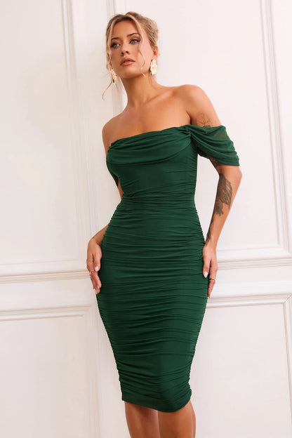 Main Character Mesh Midi Dress - Forest Green