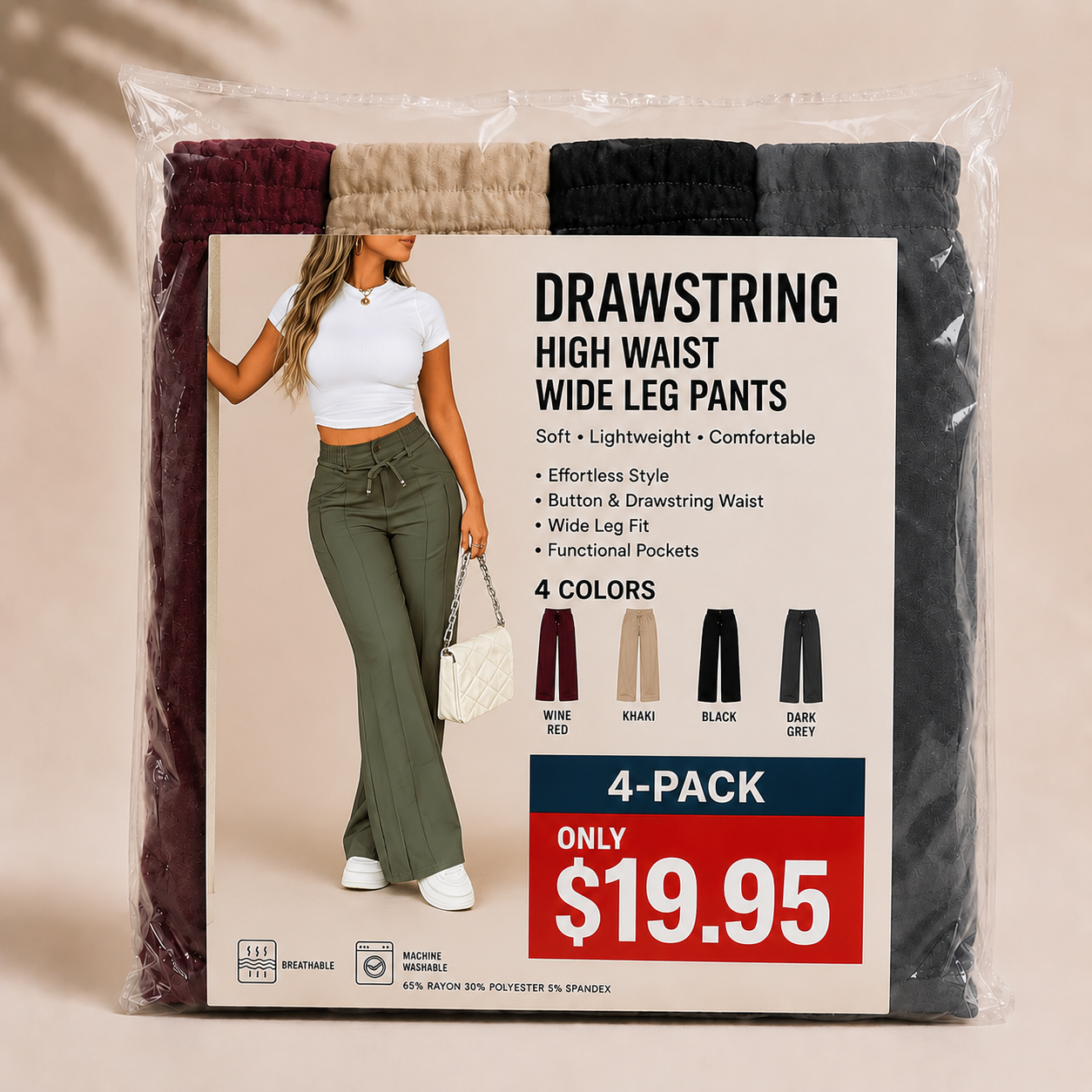 ⚡New Summer Drawstring High Waist Wide Leg Pants