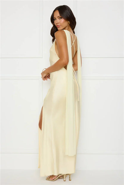 Love Decadence Satin Maxi Dress Yellow