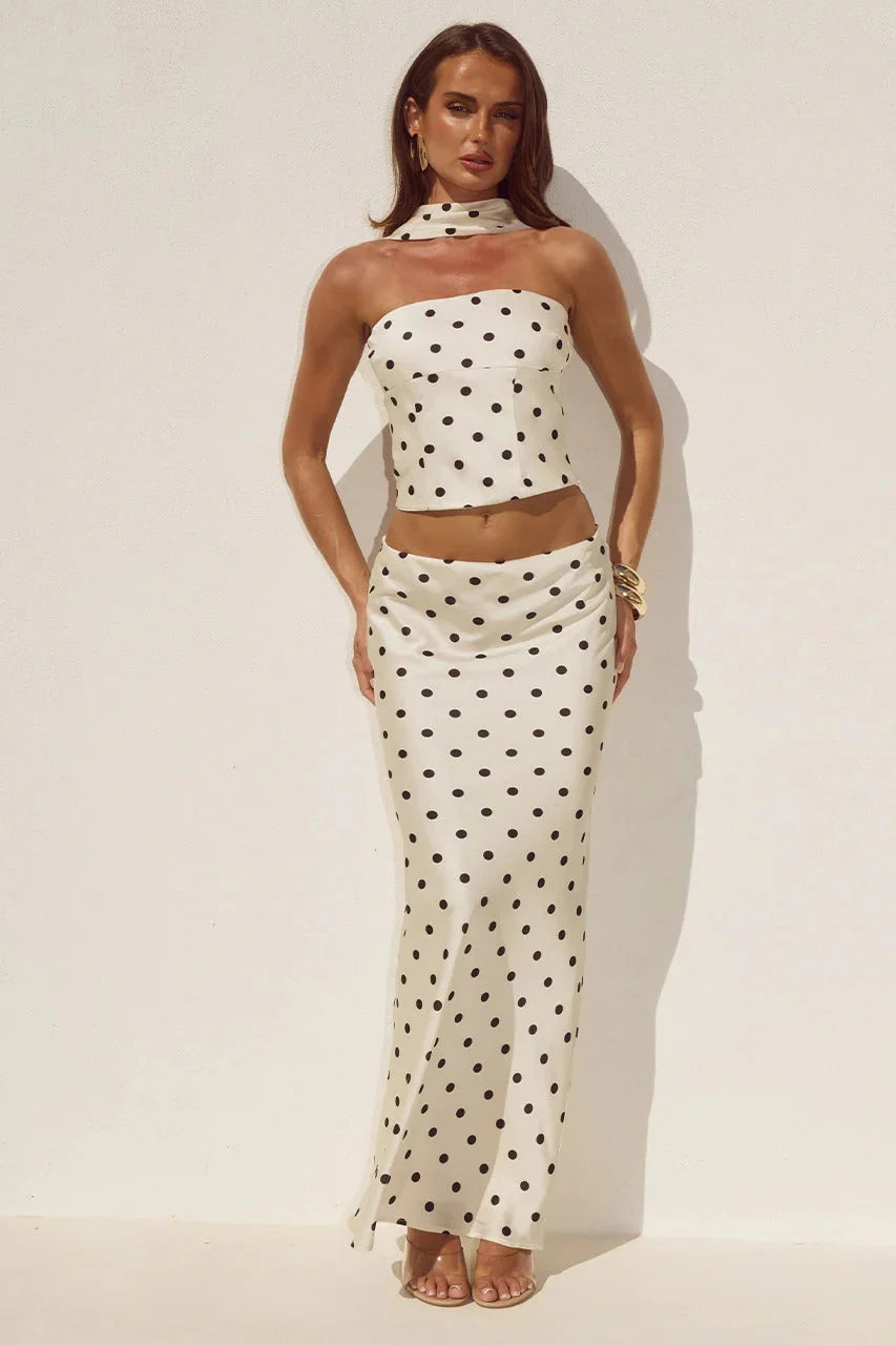 Blaine Maxi Skirt - Cream/Black Polka