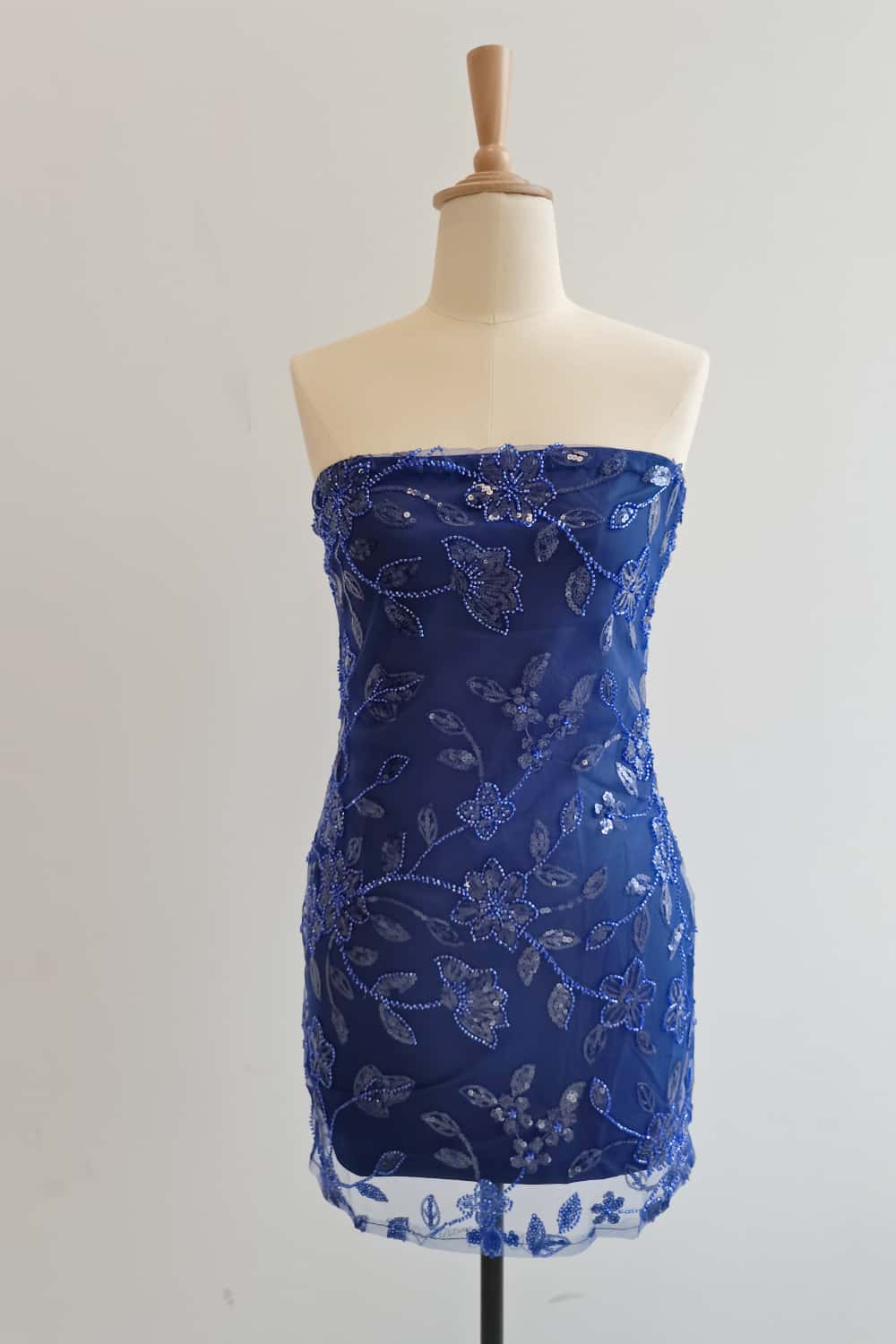 Strapless Sage Beaded Flowers Tight Short Dress