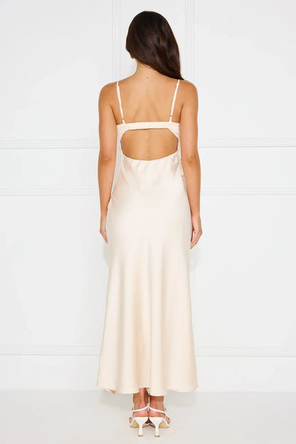 Hideaway Place Satin Maxi Dress Champagne
