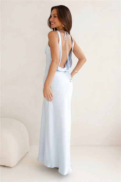 Cassandra Cowl Neck Maxi Dress - Ice Blue