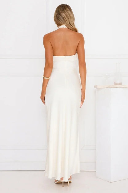 Luxora Lady Halter Satin Maxi Dress