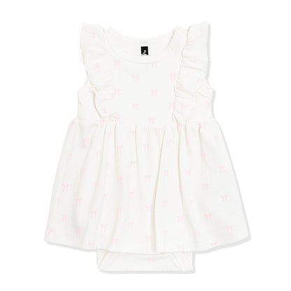 Pointelle Bodysuit Dress in Sweet Pink Bow