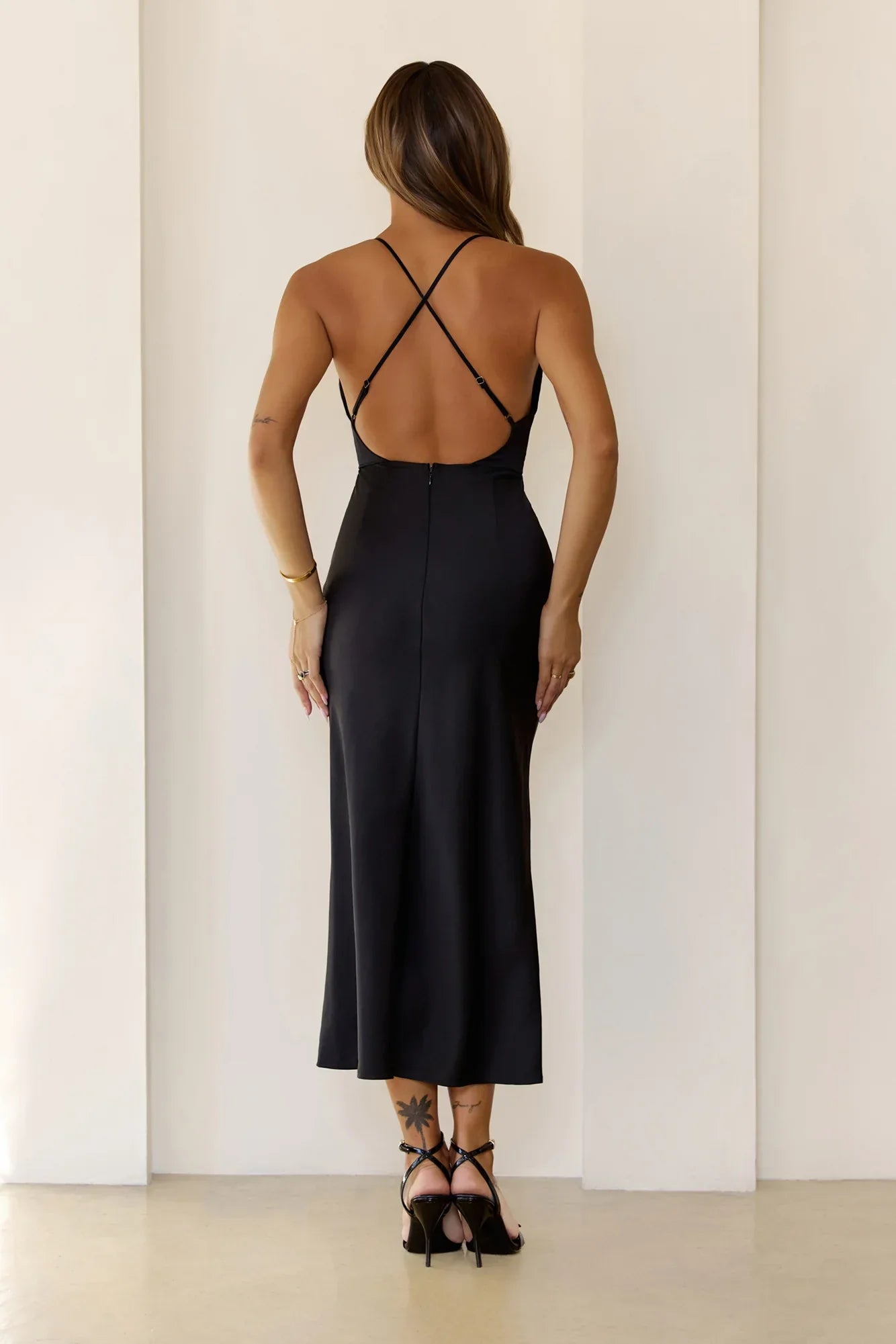 Invitation Only Satin Midi Dress Black