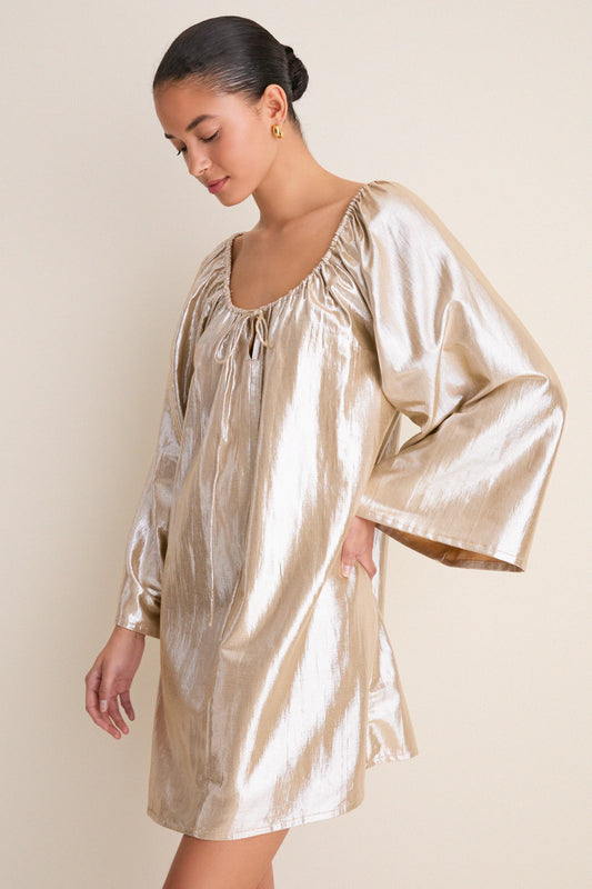 Gold Metallic Claudine Mini Dress