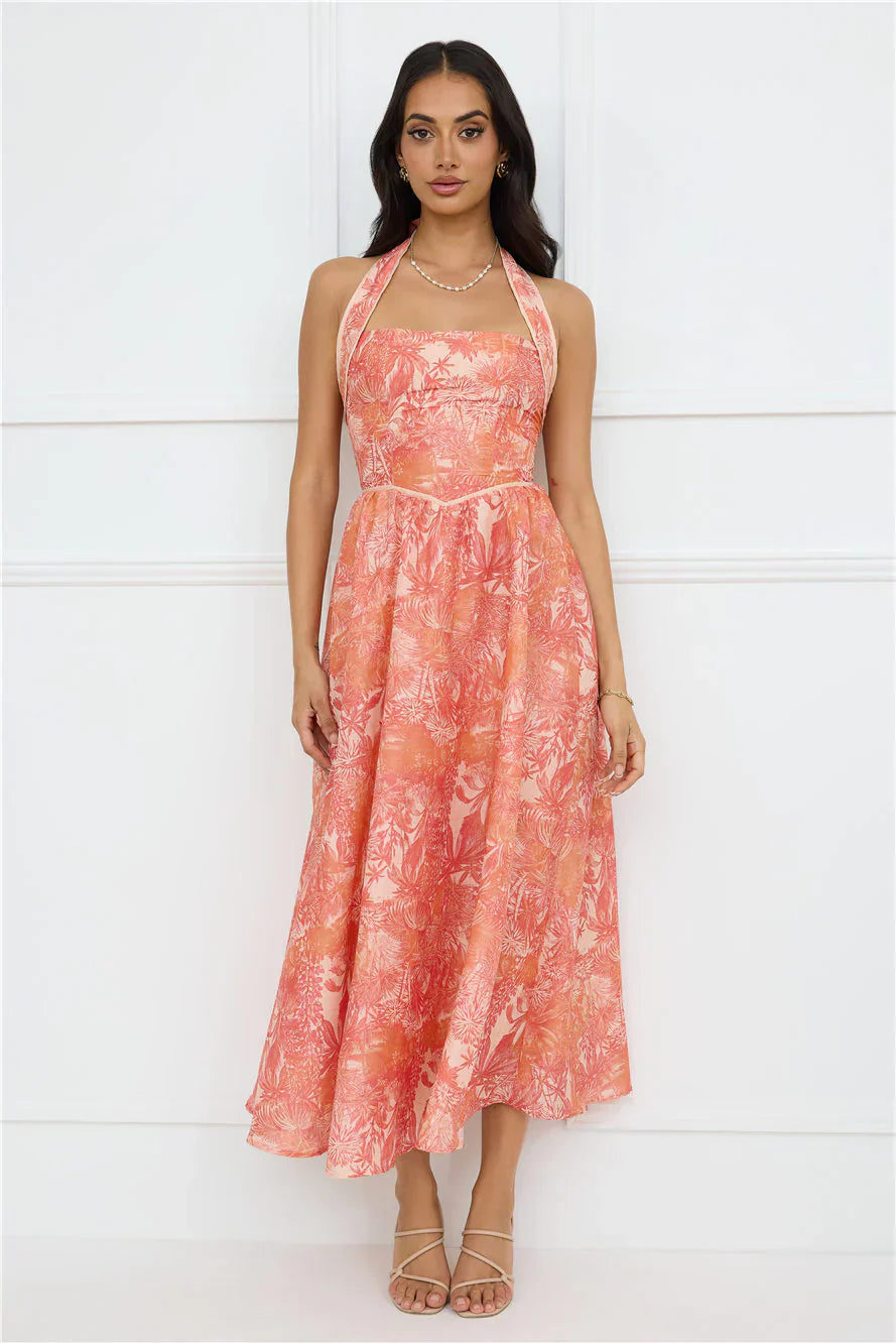 Luxe Harmony Halter Maxi Dress Orange