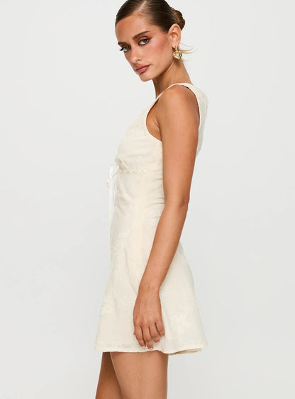 Faithfully Embroidered Mini Dress Beige