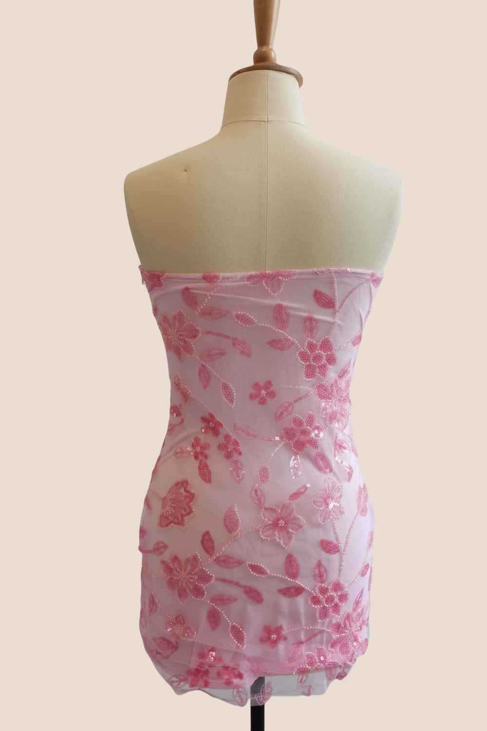 Strapless Sage Beaded Flowers Tight Short Dress