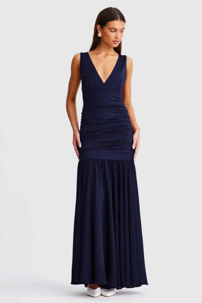 Neve V-Neck Maxi Dress - Navy