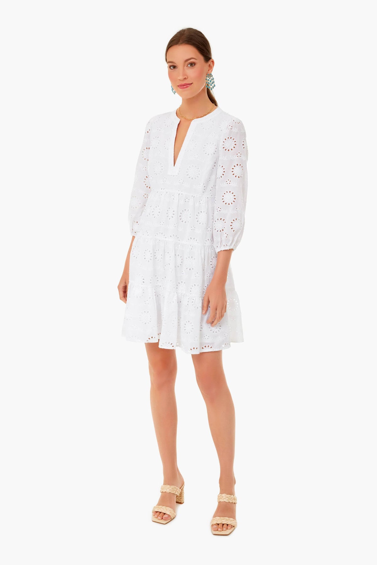 White Eyelet Long Sleeve Tunic Dress