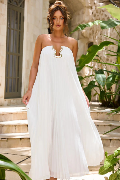 Moonlit Sculpture Chiffon Maxi Dress - White