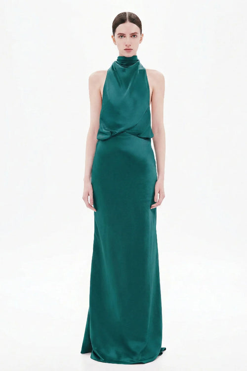 Misha Cameron Satin Dress - Teal Blue