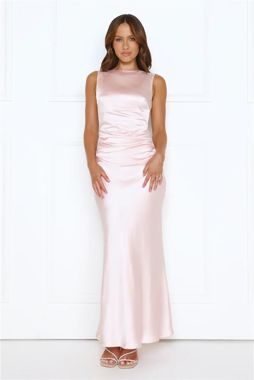 Crystal Shine Satin Maxi Dress Pink