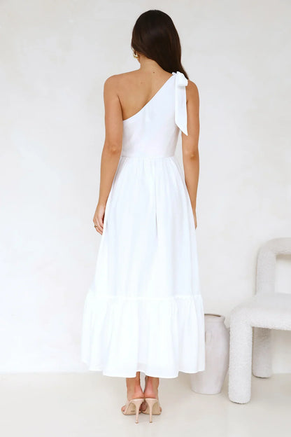 Calm Silence One Shoulder Maxi Dress White