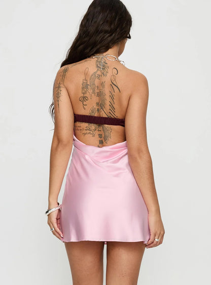 Luxa Ruched Mini Dress Pink / Wine