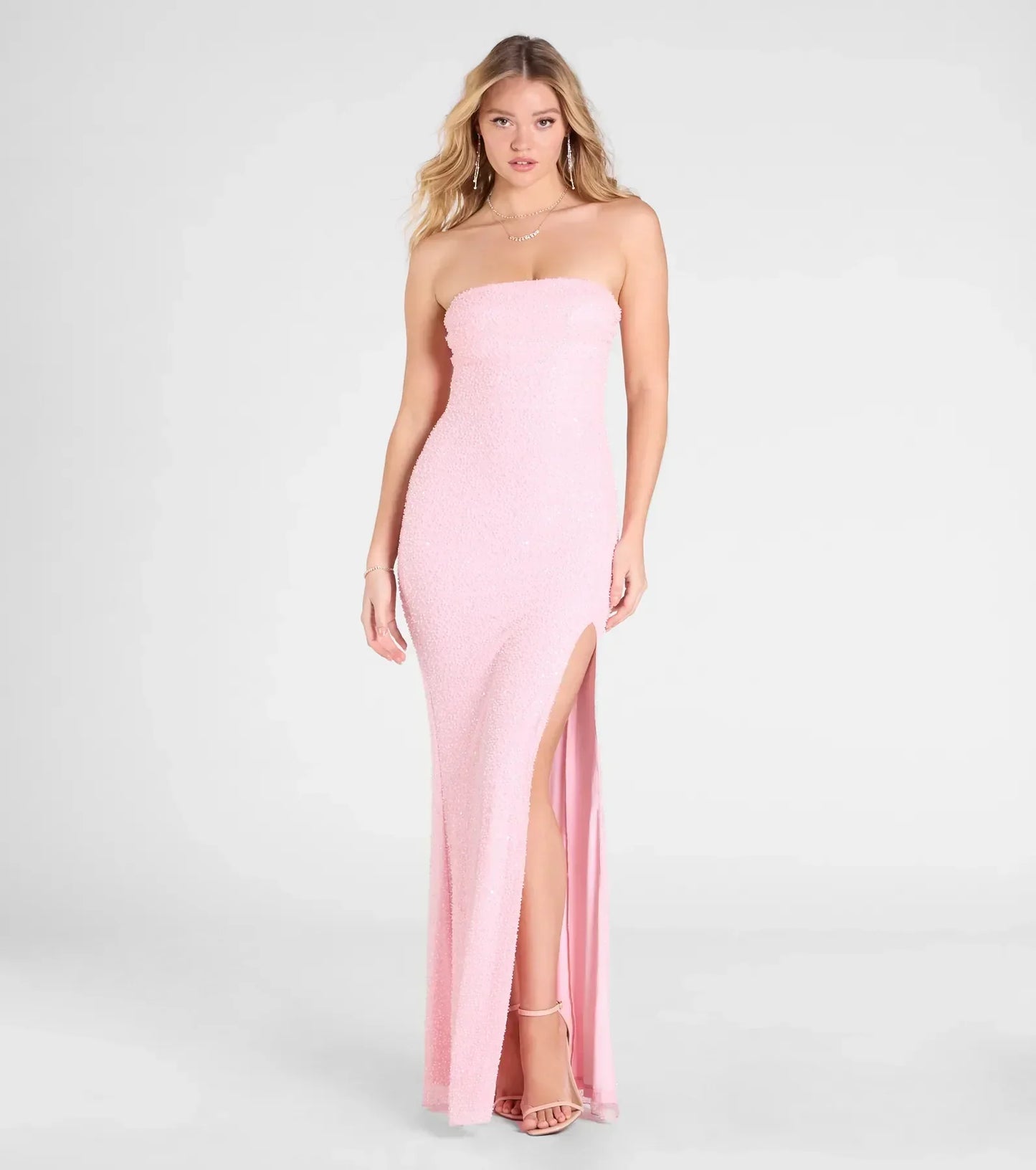 Cindy Beaded Strapless Column Formal Dress