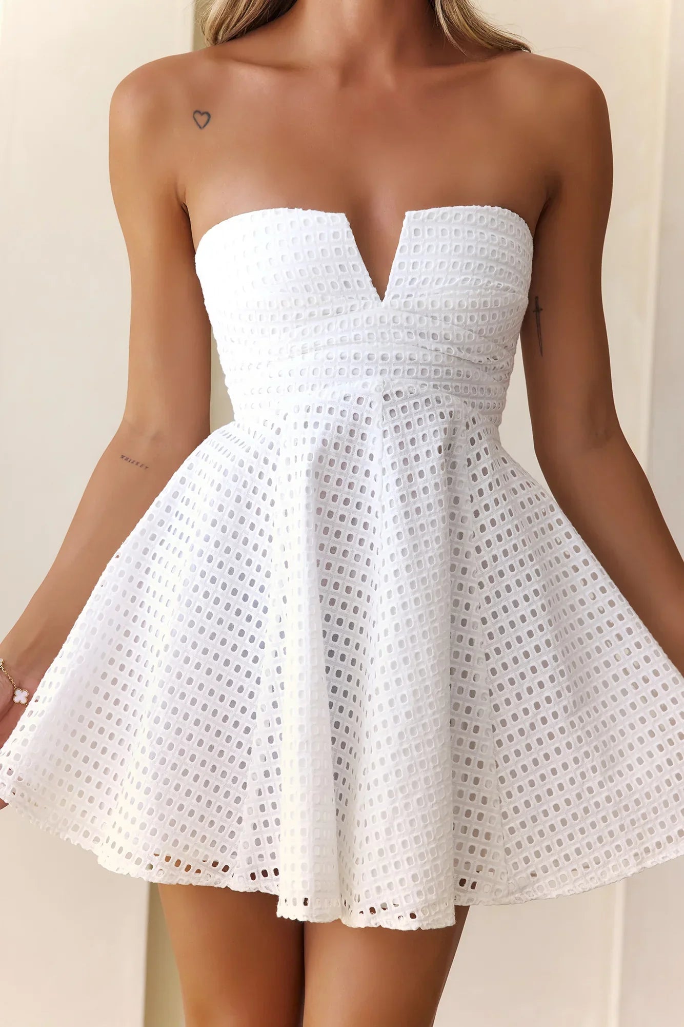 Alluring Elegance Strapless Embroidered Mini Dress White
