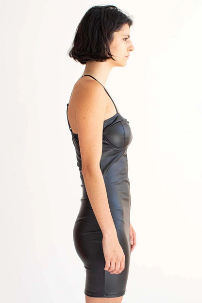 Pleather Zip Up Bustier Dress