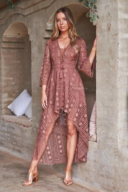 Boho High Low Dress - Mauve