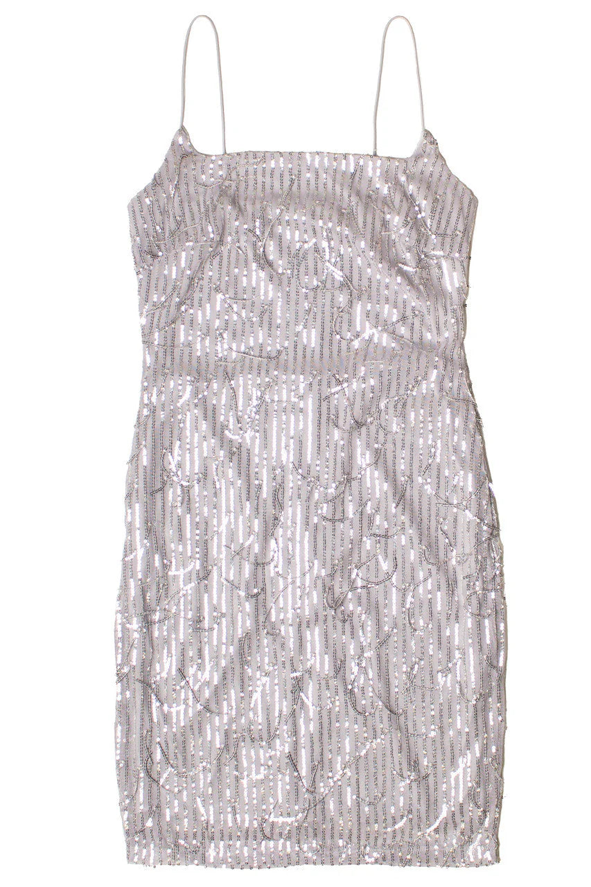 Silver Sequin Fringe Mini Dress