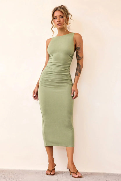 Vintage Classic Midi Dress - Olive