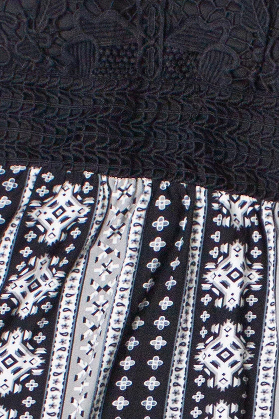 Lace Top Border Print Maxi Dress