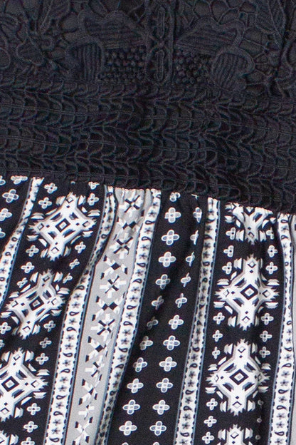 Lace Top Border Print Maxi Dress