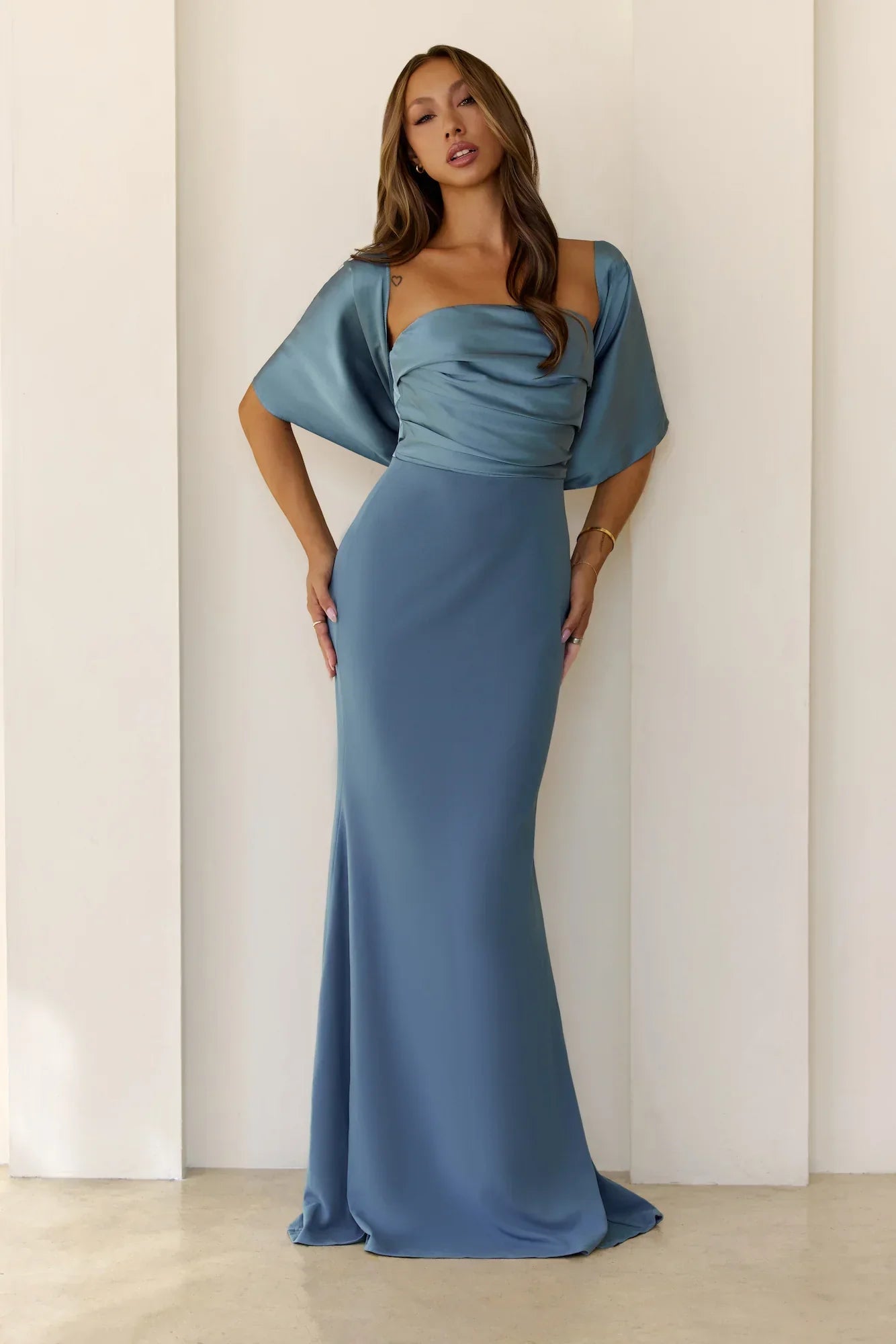 Luxe Nights Strapless Maxi Dress Dusty Blue