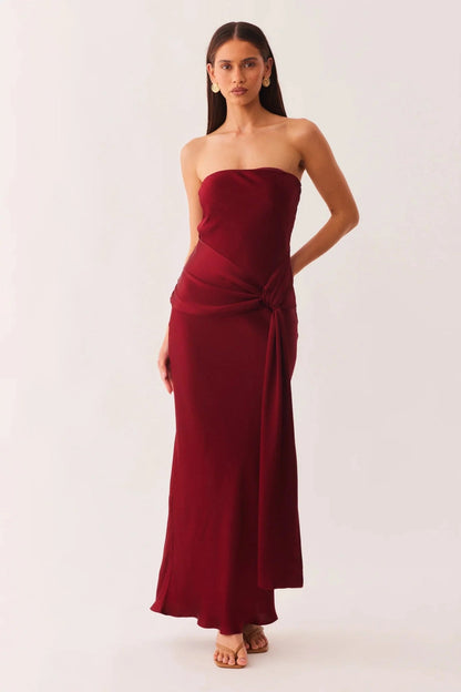 Angie Front Tie Maxi Dress - Wine