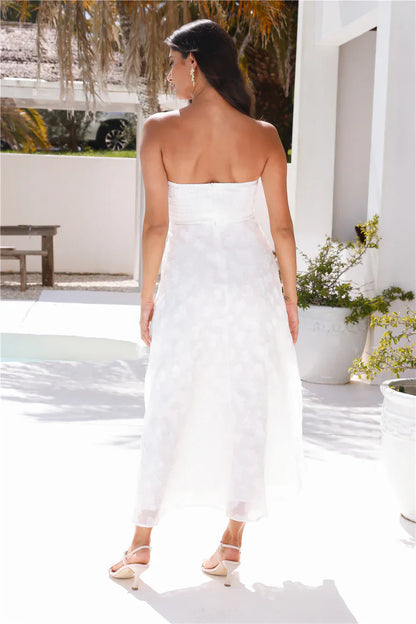 Talk About Yourself Strapless Maxi Dress White