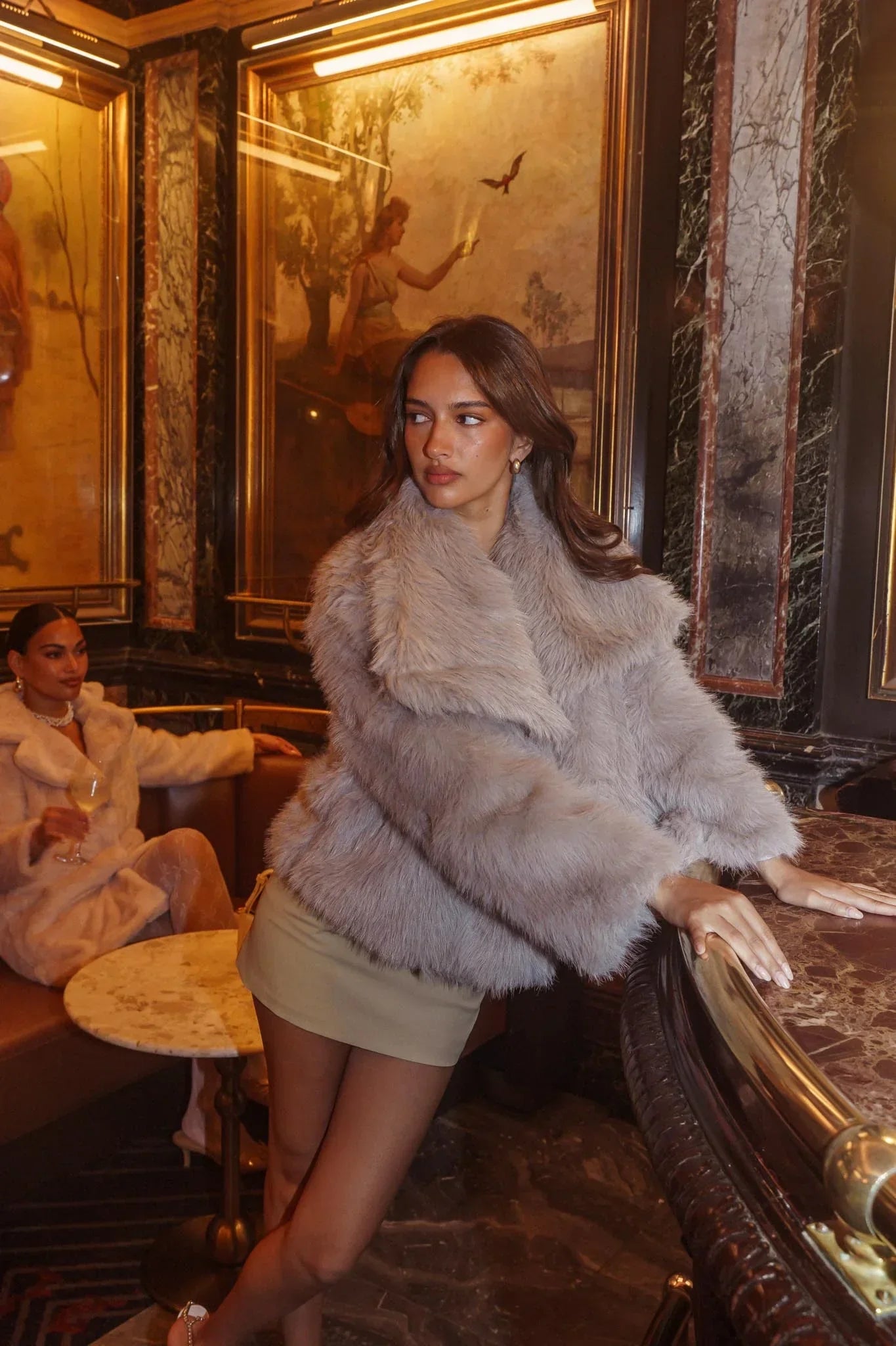 Copenhagen Oversized Lapel Fur Jacket Cream