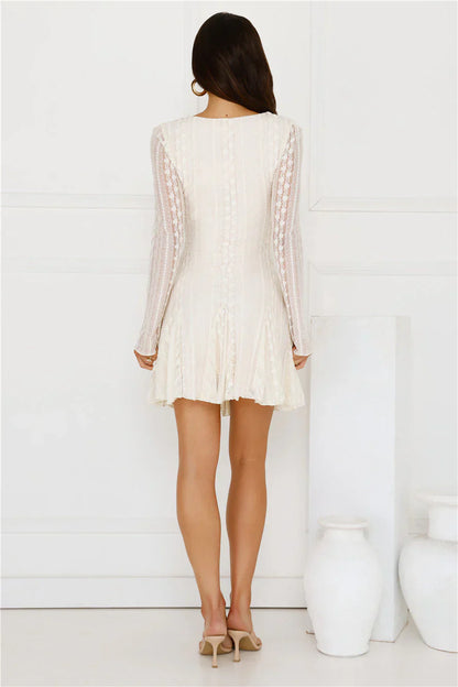 Full Time It Girl Long Sleeve Mini Dress Beige