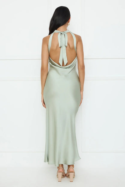 Icon Status Satin Maxi Dress Sage