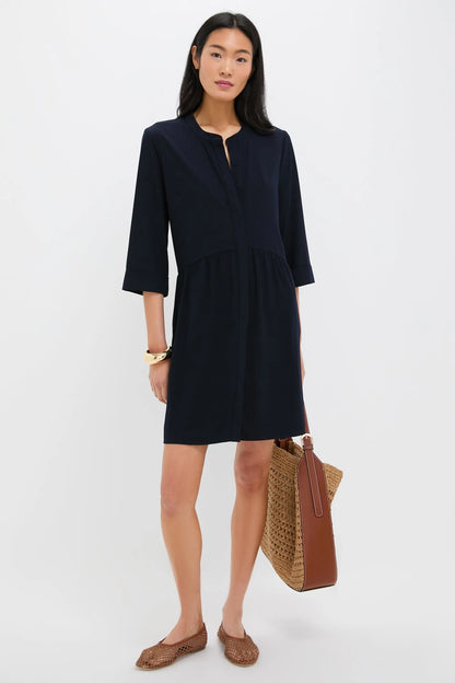 Navy Crepe Royal Shirt Dress
