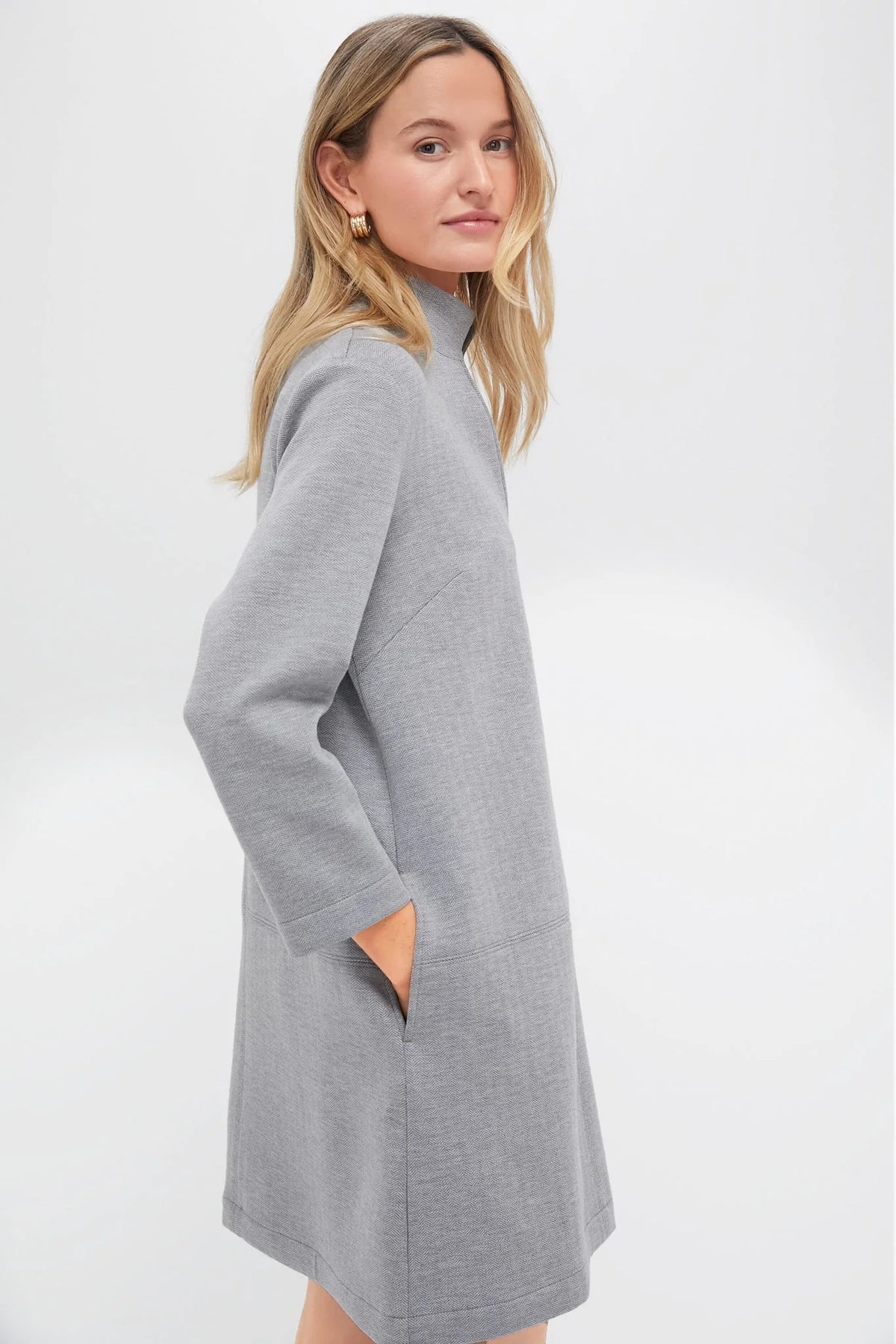 Gray Herringbone Clifton Dress