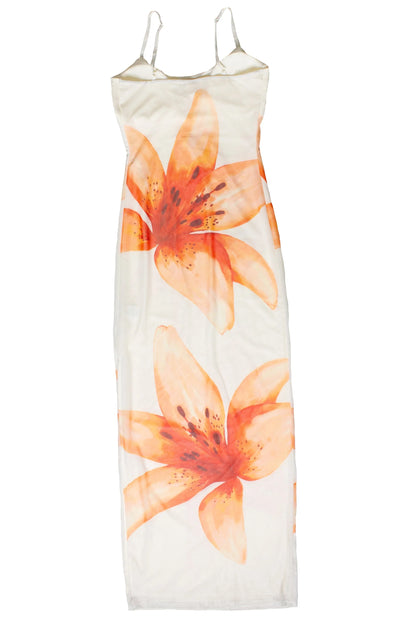 Large Flower Print Mesh Maxi Dress