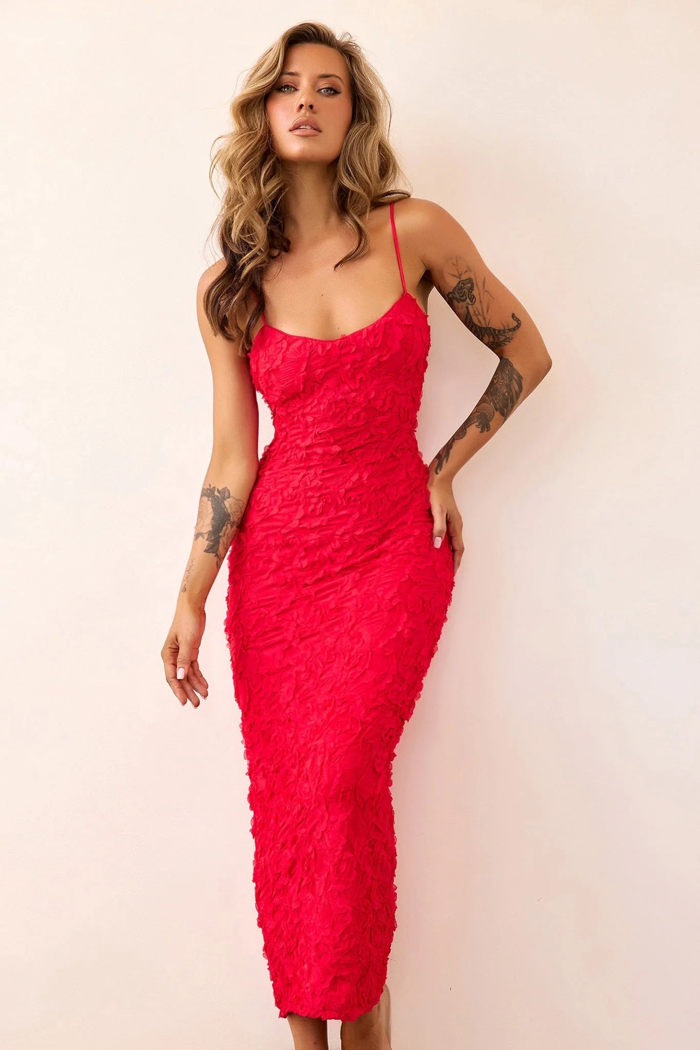 Petal Trace Midi Dress - Red
