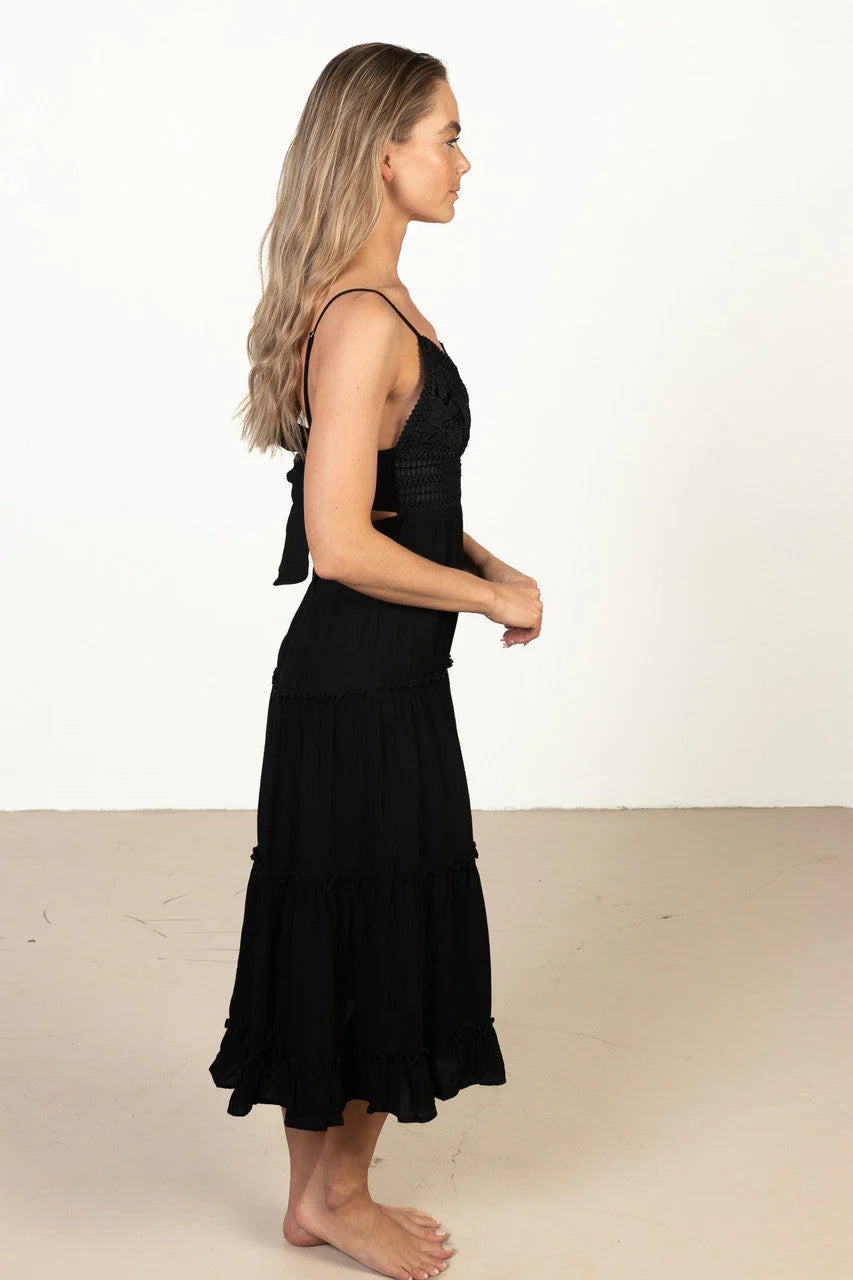 Lace Top Tiered Maxi Dress